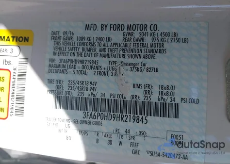 2017 Ford Fusion Se from USA, damaged, VIN 3FA6P0HD9HR219845